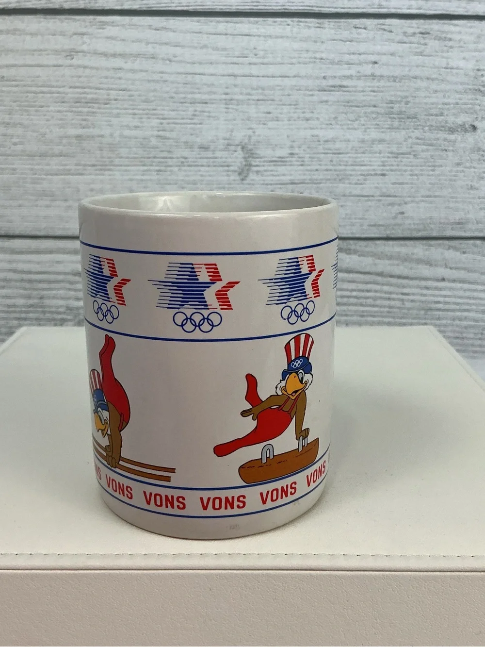 Vons Vintage 1984 Olympic Mascot Coffee Mugs - Set of 3 - Red, White & Blue